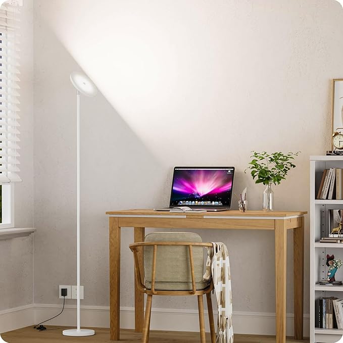 Dimmable Floor Lamp with Remote，Floor Lamps for Living Room Bedroom Office，Adjustable Brightness (10%-100%)and Color Temperature (3000k- 6000k )，Standing Lamp Tall Lamp with Foot Switch (white)