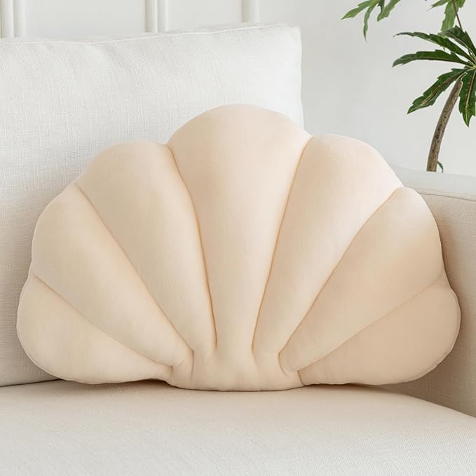 Shell Pillow, Shell Shaped Decorative Throw Pillows with Velet for Couch Bed, Cute Seashell Beachy Room Decor Aesthetic Throw Pillows for Bedroom Living Room