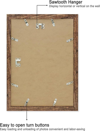 iRahmen 10x14 Picture Frame with Mat 8x12 - High Definition Tempered Glass Wooden Photo Frames for Wall Mounting (Brown, Set of 2)