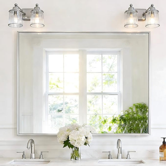COFENY 40x48inch Silver Bathroom Mirror, Silver Rectangle Mirror with Frame, Large Rectangular Wall Mirrors for Bathroom, Living Room, Hair Salon, Big Farmhouse Mirror Hang Horizontal/Vertical