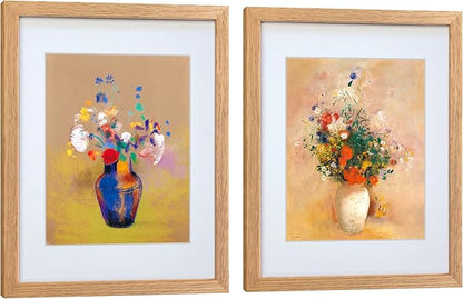 11x14 Picture Frame Set of 2 OAK Solid Wood with Real Glass for Pictures 8x10 with Mat or 11x14 Without Mat, Wall Mount or Tabletop Gallery Photo Frames(2 Pack, Oak)