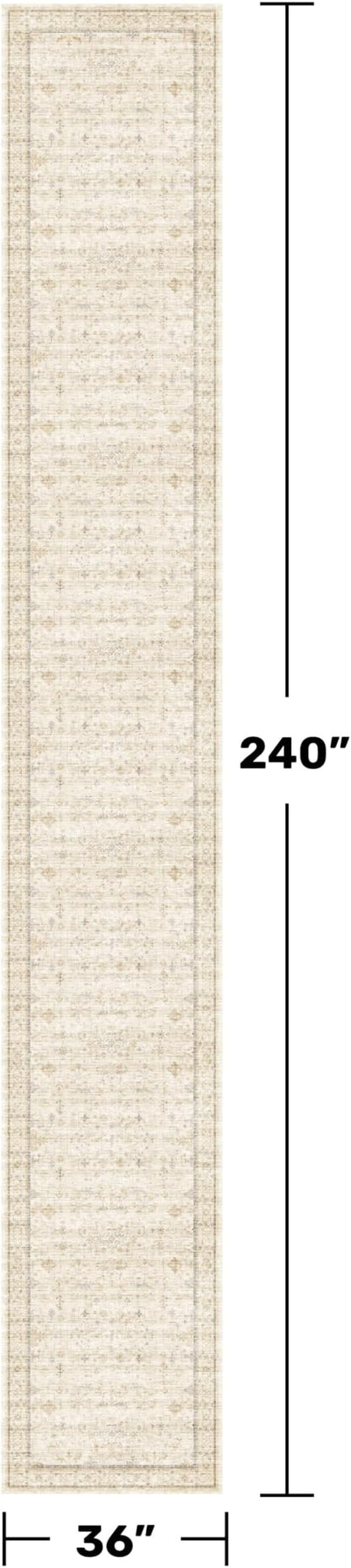 Sand Beige Washable 3x20 Extra Long Hallway Runner Rug, Vintage Farmhouse Rugs for Kitchen, Geometric Floral Entryway Floor Mats, Non Skid with Rubber Backing, Low Pile & Soft Carpet