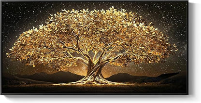 Large Framed Black and Gold Tree of Life Wall Art, Modern Luxury Tree Painting Print Artwork for Walls, Contemporary Dark Elegant Glam Picture for Living Room Bedroom Office Wall Decor, 60x30 Inch