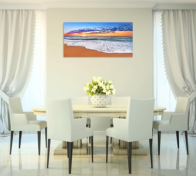 TutuBeer 1 Panel Beach Decor for Home Beach Art Colorful Ocean Kitchen Decor Sunrise Sea Wall Decor for Home Sea Wall Art Ocean Room Decor Wall Decor 8" x 16" x 1 Piece