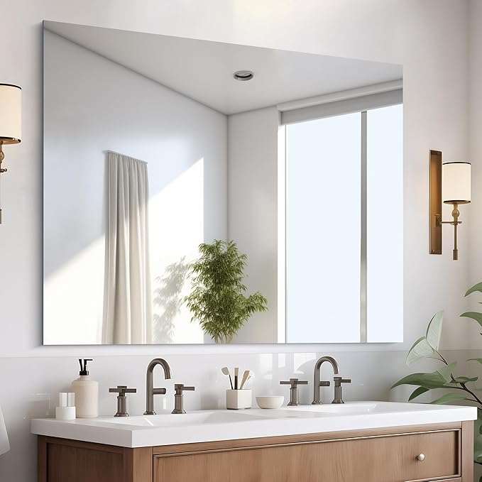 CILIBER Frameless Mirror, 40x48 Mirrors for Wall, Large Bathroom Mirror for Over Sink, Rectangle Frameless Vanity Mirror with Polished Edge, 3mm Tempered Glass, Hangs Horizontally or Vertically