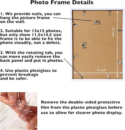 JCJMY 12x15 White Picture Frame Set of 6, Horizontal and Vertical Formats for Wall Hanging, 12 x 15 Wall Gallery Poster Photo Frames with Durable Shatter Resistant Plexiglass, 6 Pack, White