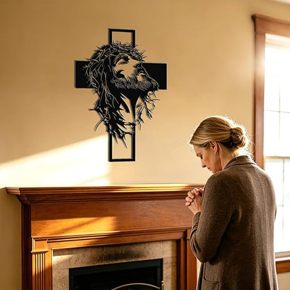 Slickss Large Jesus Wall Art, Metal Cross Wall Decor with Jesus Figure, 23.6x16.7 Inch Religious Wall Hanging, Christian Home Decor for Living Room, Office, Bedroom
