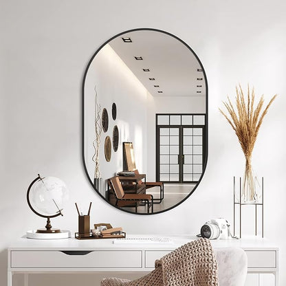 Bathroom Vanity Mirror for Wall, 36''x24'' Black Oval Bathroom Mirror for Over Sink, Bedroom, Living Room, Entryway, HD Tempered Glass, Wall Mounted Horizontally or Vertically