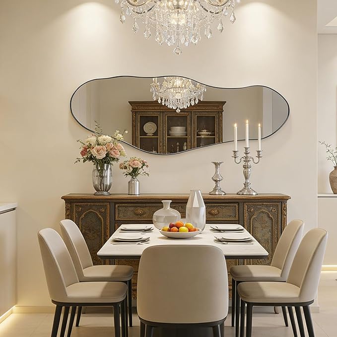 Large Irregular Mirror, 55"x22" Asymmetrical Wall Mirrors with Metal Frame, Big Abstract Mirror Decorative, Modern Unique Shaped Mirrors for Living Room Bathroom Bedroom Hallway Entryway