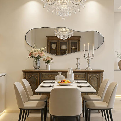 Large Irregular Mirror, 55"x22" Asymmetrical Wall Mirrors with Metal Frame, Big Abstract Mirror Decorative, Modern Unique Shaped Mirrors for Living Room Bathroom Bedroom Hallway Entryway