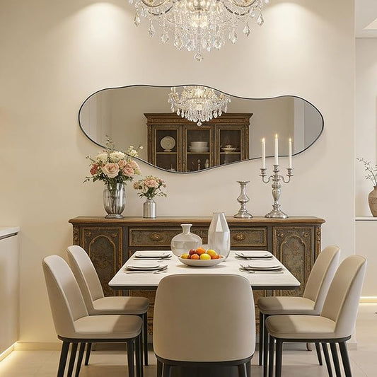 Large Irregular Mirror, 55"x22" Asymmetrical Wall Mirrors with Metal Frame, Big Abstract Mirror Decorative, Modern Unique Shaped Mirrors for Living Room Bathroom Bedroom Hallway Entryway