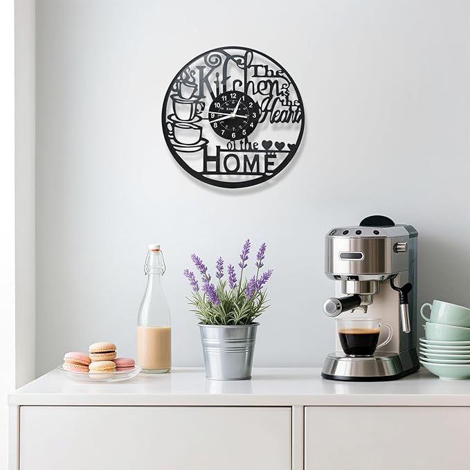 KingLive 12 Inch Kitchen Clocks Vinyl Record Clock, Creative Kitchen Home Decor, Coffee Wall Decor Theme for Restaurant Café, Gift for Women Wives(Black Coffee Cup)