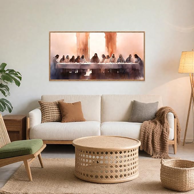 Aurlan Jesus Last Supper Bible Story Wall Art(40"x20"), Boho Christ Christian Easter Gifts Canvas Artwork, Neutral Spiritual Religious Faith Decor Prints for Office Home