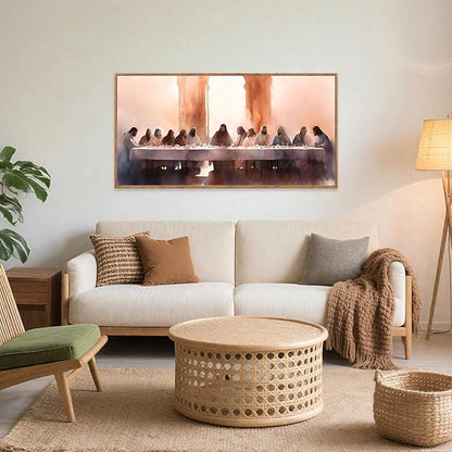 Aurlan Jesus Last Supper Bible Story Wall Art(40"x20"), Boho Christ Christian Easter Gifts Canvas Artwork, Neutral Spiritual Religious Faith Decor Prints for Office Home