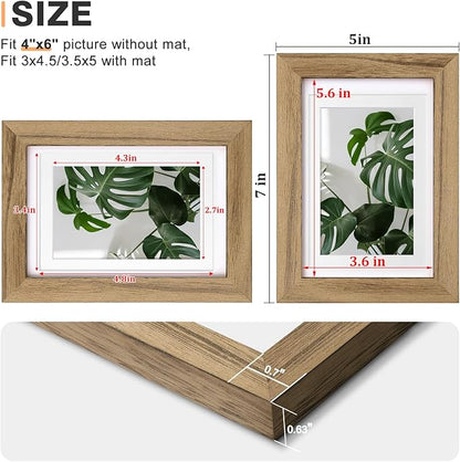 Egofine 4x6 Picture Frames with Plexiglass, Display Pictures 3x4.5 and 3.5x5 with Mat or 4x6 Without Mat Set of 4 for Tabletop and Wall Mounting, Carbonized Brown