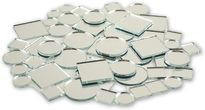 Art Cove Small Mini Square & Round Craft Mirrors Assorted Sizes Mirror Mosaic Tiles 1/2-1 inch 100 Pieces
