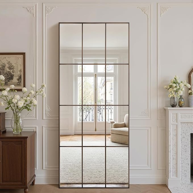 Anpark Windowpane Mirrors Full Length 65"x24" Wall Mounted Bronze Art Pane Mirror Farmhouse Decorative Floor Mirrors Leaning Hanging Wall Mirror for Bedroom Living Room Entrance