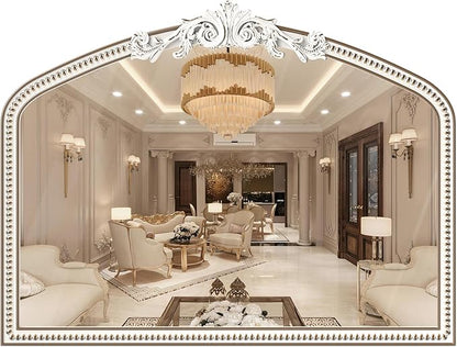 HOITUZYUS Large Baroque Arched Wall Mirror: 32x42 Inchces Wooden Mirror - Ornate Vintage Decorative Mirrors for Living Room, Entryway, Bedroom, Fireplacce