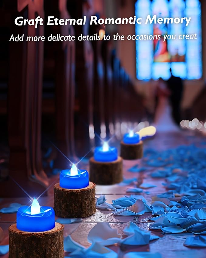 merrynights Flameless Candles, 12 Pack Tea Lights Candle Battery Operated, LED Tealight Votives, Realistic Tea Lights for Halloween Christmas Party Decor -D 1.5” x H 1.25” -Blue Light