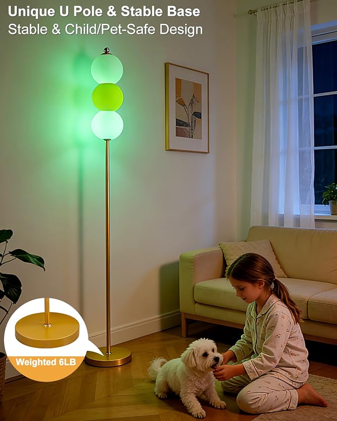 Lightdot RGB Floor Lamp with Touch Control, Dimmable Globe Modern Standing Lamp, RGB&3000K Color Changing LED Floor Lamp Ambient Lighting, Yellow Tall Lamp for Living Room Bedroom Gaming Corner Decor