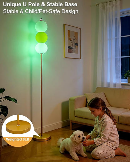 Lightdot RGB Floor Lamp with Touch Control, Dimmable Globe Modern Standing Lamp, RGB&3000K Color Changing LED Floor Lamp Ambient Lighting, Yellow Tall Lamp for Living Room Bedroom Gaming Corner Decor