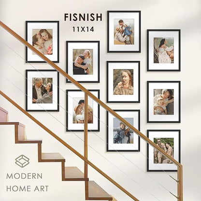 11x14 Picture Frame Sef of 10, Display Pictures 8x10 with Mat or 11 x 14 Without Mat, Photo Frame Collage for Wall Gallery Decor, Hanging or Tabletop Display, Black