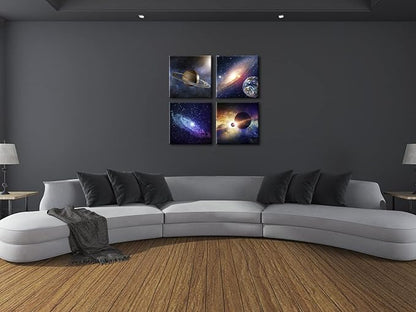 Wieco Art Star Sky Space Canvas Paintings Wall Art Large Modern 4 Piece Universal Magic Power Astronomy Pictures Artwork Stretched and Framed Giclee Canvas Prints for Living Room Home Decor