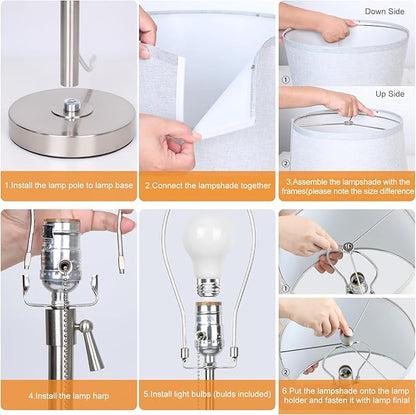 JUNNAI Table Lamps Set of 2, Bedside Lamp Silver Tall Table Lamps for Living Room End Tables, 22" to 30" Adjustable Height Lamp for Bedroom Nightstand Farmhouse with Pull Chain(Bulbs Included)