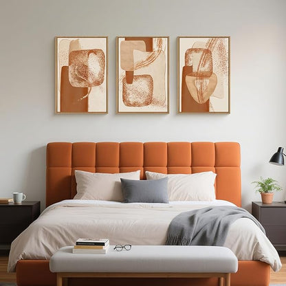 Celestdeco Large Neutral Abstract Orange Framed Canvas Wall Art Set,Modern Minimalist Block Wall Decor,Boho Beige Brown Geometric Artwork for Living Room,Bedroom,Dining Room,Office-16 x24 x3