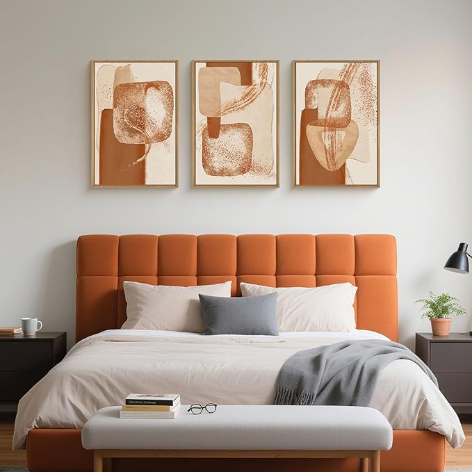 Celestdeco Large Neutral Abstract Orange Framed Canvas Wall Art Set,Modern Minimalist Block Wall Decor,Boho Beige Brown Geometric Artwork for Living Room,Bedroom,Dining Room,Office-24 x36 x3