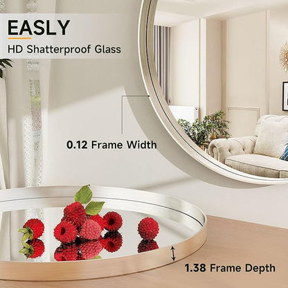 30 Inch Round Bathroom Mirror - Wall Mounted Circle Mirror with Metal Frame, Modern Mirror Suitable for Bathroom, Vanity, Entryway, Living Room, Wall Decor,Silver