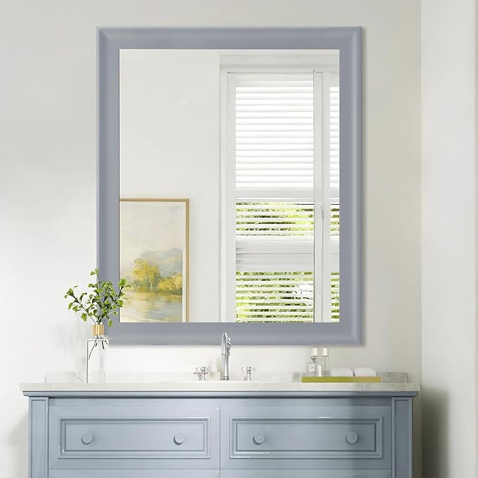 Bathroom Mirror 30x36 Inch, Grey Framed Rectangle Mirrors with Tempered Glass for Bathroom,Living Room or Entryway