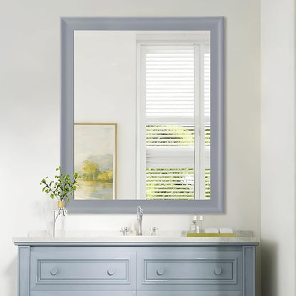 Bathroom Mirror 30x36 Inch, Grey Framed Rectangle Mirrors with Tempered Glass for Bathroom,Living Room or Entryway