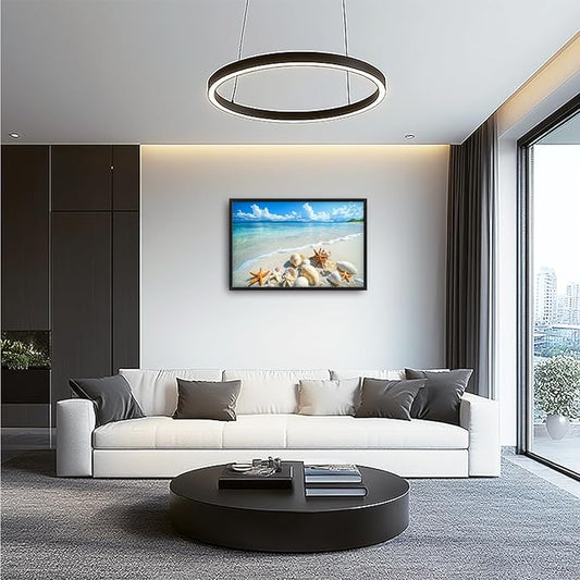 Ocean Large Wall Art for Living Room Beach Seashell Starfish Framed Canvas Decor Coastal Landscape Prints Painting Pictures Extra Large Seascape Artwork for Bedroom Home Decor Bathroom Kitchen 24"x36"