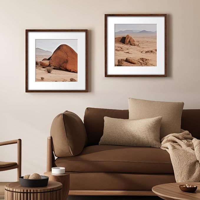 Yaetm 20x20 Picture Frame Brown Set of 3, Wood Grain Square Frames Display 16x16 with Mat or 20 x 20 without Mat, Gallery Wall 20x20 Frame for Wall Mounting (3 Pack, Brown)