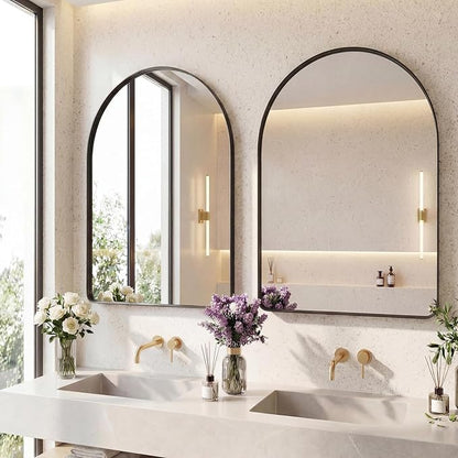 OLIXIS Arched Bathroom Mirror for Over Sink, 36x24 Inch Wall Mirror Arched Rounded Rectangle, Modern Wall Mount Vanity Mirror with Matte Metal Deep Framed, for Home Decor, Living Room, Black