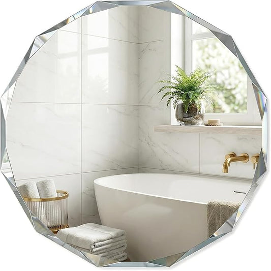 Frameless Round Bathroom Mirror 30x30 Inch with Beveled Edge, Modern Vanity Wall Mirror