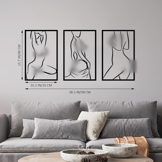 ESTART 3 Pieces Modern Minimalist Metal Wall Decor Abstract Line Art Wall Decor Woman Body Shape Art Home Hanging Sculptures Decor for Living Room Bedroom Bathroom Kitchen