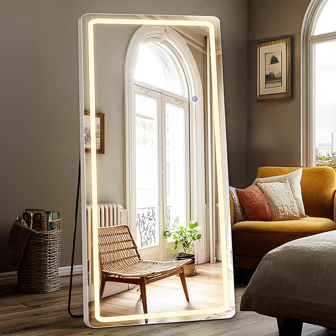 DUMOS LED Full Length Mirror, 26"×70" Full Body Floor Standing Mirror with 3 Color Lights & Wall Mounted for Bedroom, Dressing Room, Living Room, Bathroom
