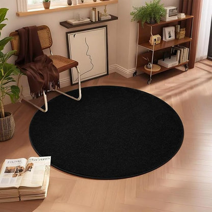 Black Round Area Rugs for Living Room Bedroom, 4x4 Feet Ultra Soft Memory Foam Modern Indoor Circle Carpet, Non-Slip Comfy Washable Circular Rug for Boys Girls Nursery Room Home Decor