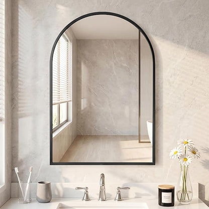 DUMOS 24"x36" Arched Wall Mirror, Bathroom Mirrors for Over Sink, Vanity Mirror with Tempered Glass & Anti-Rust Metal Frame, Entryway, Living Room, Bedroom, Black