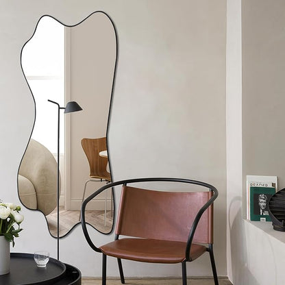 Irregular Mirror, 47.2"x21.2" Asymmetrical Aesthetic Wall Mirror, Modern Frameless Decorative Mirrors for Living Room Bedroom Entryway Hallway Fireplace, Horizontal or Vertical Hanging