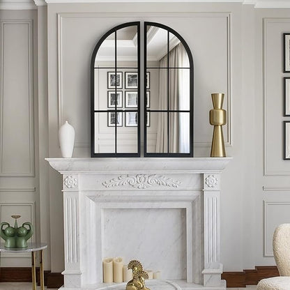OUSHUAI Black Arched Mirror Set of 2,Window Pane Mirror for Wall Decor,Farmhouse Wall Mounted Mirrors for Entryway,Hallway,Living Room,Fireplace.2-Pack 38"X13.4"