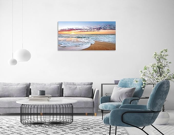 TutuBeer 1 Panels Beach Home Beach Decor for Home Beach Decorations White Beach Sunrise with Deep Blue Sky Beach Pictures of the Beach Kitchen Decor Beach Decorations for Home Decor 20" x 40" x 1