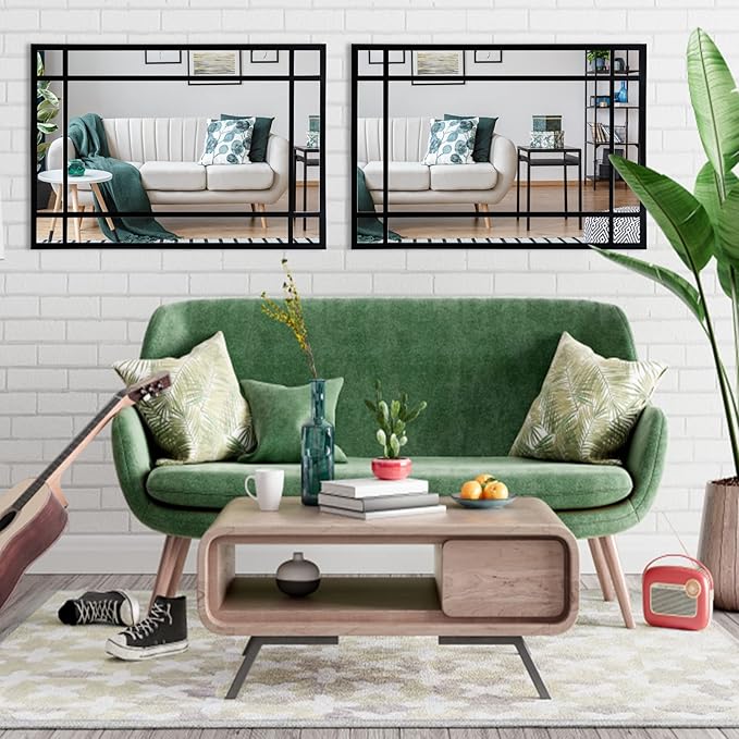 HQiJun Black Rectangle Mirror, Farmhouse Decorative Wall Mirror for Entryway, Living Room, Bedroom, Hallway, Fireplace, Accent Wall Decor (Black1, 34" x 24")