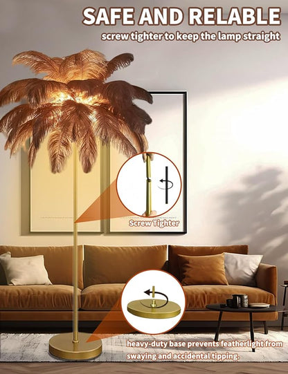 Feather Floor Lamp,Fluffy Ostrich Feather Floor Lamp for Bedroom,3 Color Temperatures Led Corner Modern Floor Lamps for Living Room Christmas Home Decor House Warming Gifts,63″ Height,50 Piece(Brown)
