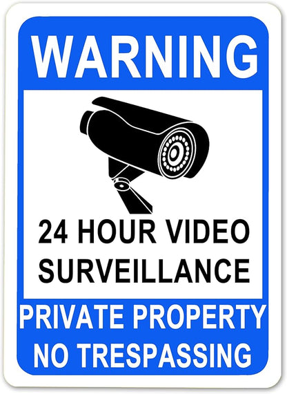 Metal Tin Signs- Private Property No Trespassing Sign,Video Surveillance Signs Outdoor,Indoor,Security Camera Sign for Home,Business,Driveway Alert, Office,Shop,Market,12x8 in