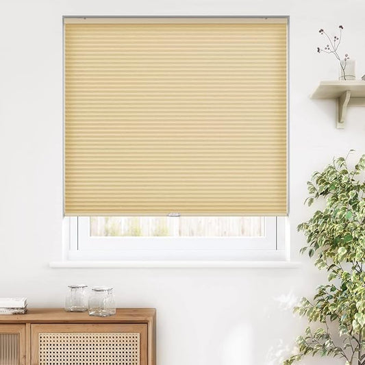 LazBlinds Cordless Cellular Shades, Light Filtering Honeycomb Shades for Home, Thermal Insulation Noise Reduction Blinds for Windows, 39'' W x 64'' H, Yellowish-Brown