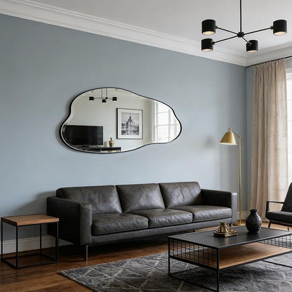 POZINO Irregular Beveled Mirror, 53.5"x27" Asymmetrical Aesthetic Mirror with Metal Frame, Large Cloud Shaped Mirrors for Living Room Bathroom Bedroom Hallway Entryway, Horizontal/Vertical Hanging