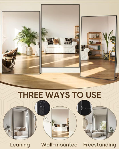 Antok Full Length Mirror, 86"x46" Oversized Floor Mirror Freestanding, Full Body Mirrors Floor Standing Mirror with Stand, Hanging Mounted Mirrors for Living Room Cloakroom,Black,Rect Style
